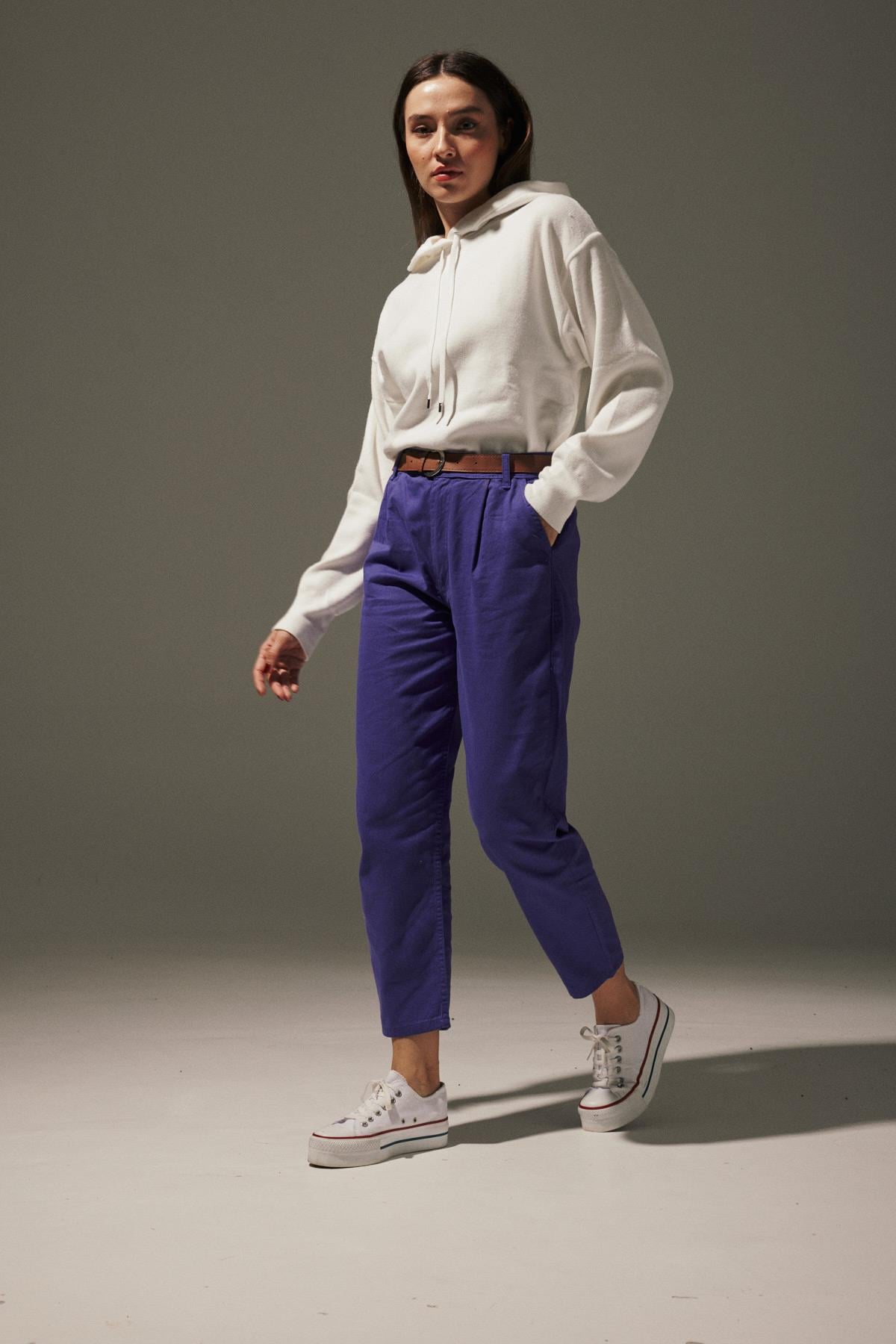 P27-3362-2323 LİLAMarkasızPANTALONGabardin Boru Paça Kadın Pantolon LİLA