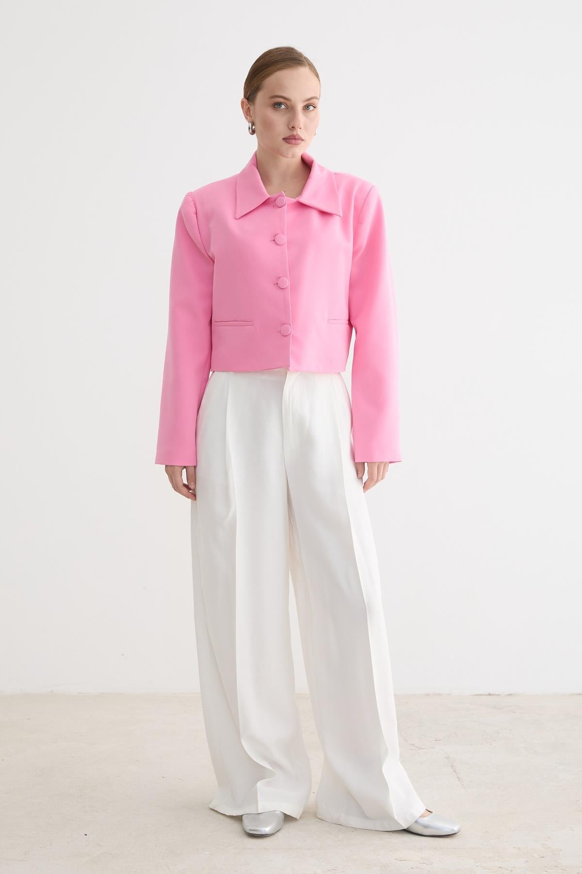 C28-5857-32MarkasızPUFFER JACKETSHÜRREM KUMAŞ KADIN CEKET PEMBE