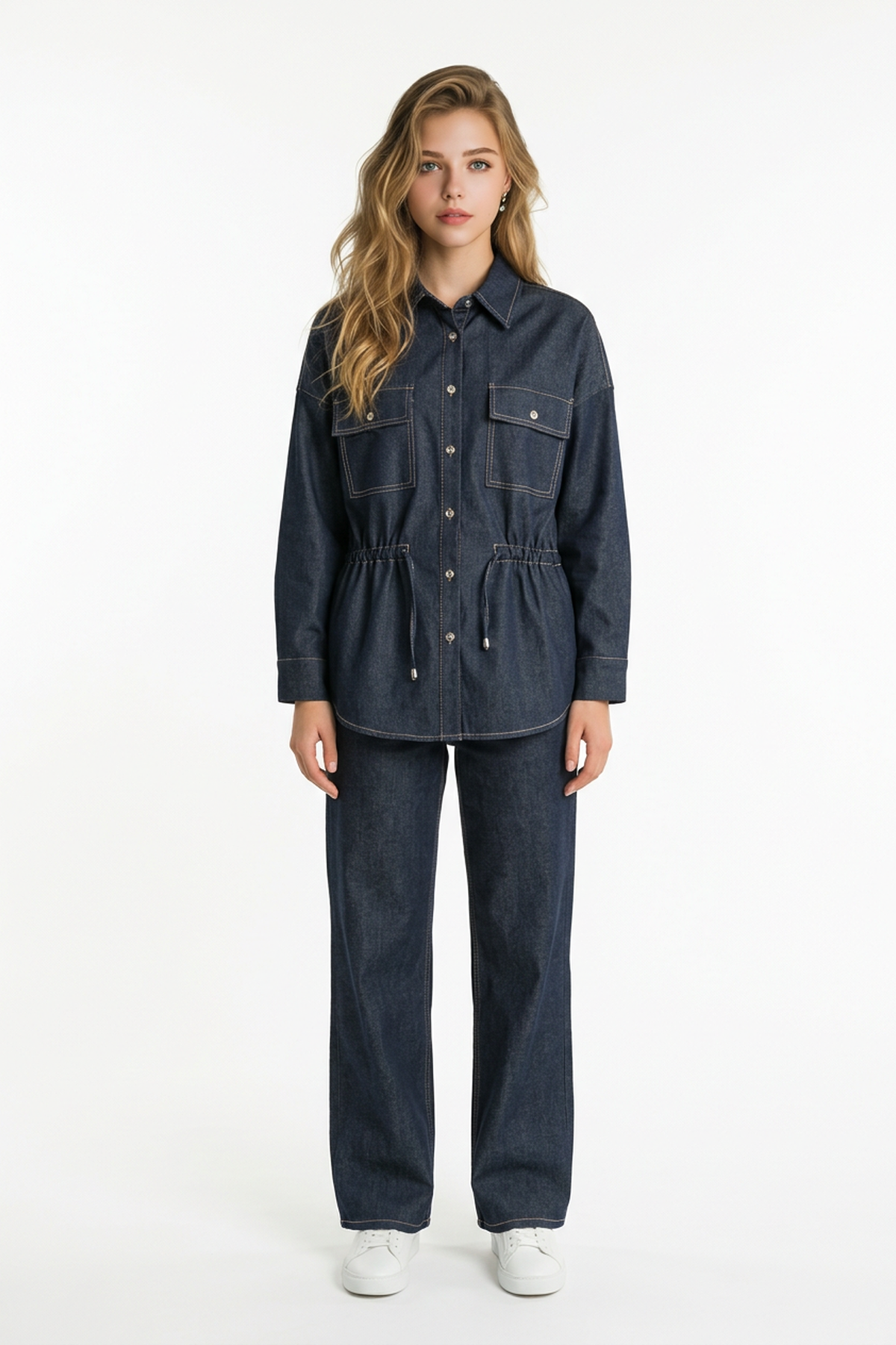 G28-4036-70MarkasızSHIRTOversize Beli Tünelli Cepli Gömlek MAVİ