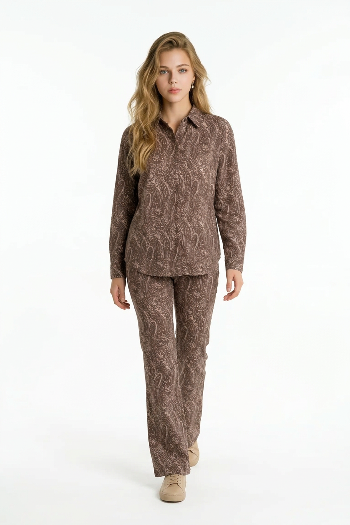 G28-4034*-14MarkasızSHIRTŞal Desenli Oversize Gömlek KAHVE