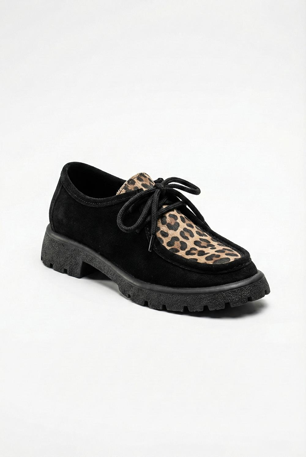 Ustalar Ayakkabı Ayakkabı & Çanta Siyah Leopar Nubuk Kadın Hakiki Deri Ayakkabı 628.4247