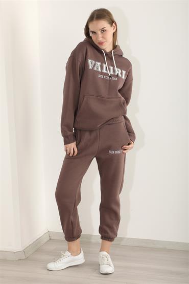 Kadın Valiri Sun Rise Wear Nakışlı Beli Lastikli Kapüşonlu Eşofman Takımı