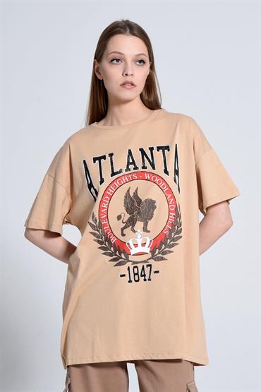 Kadın Atlanta Yazılı Baskılı Oversize T-Shirt