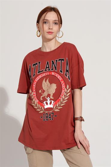 Kadın Atlanta Yazılı Baskılı Oversize T-Shirt
