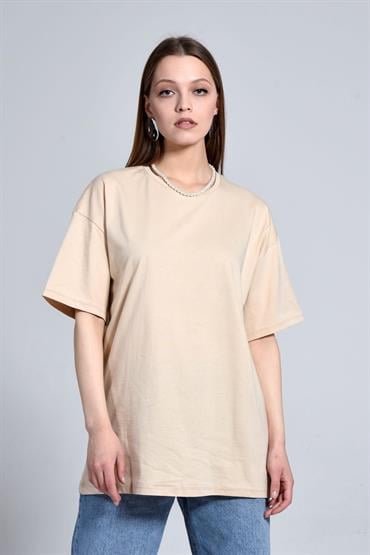Kadın Bisiklet Yaka Basic Salaş T-Shirt