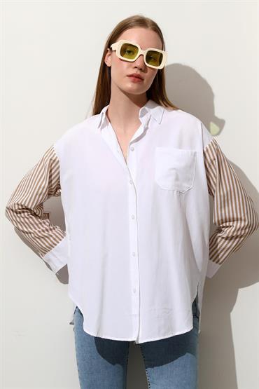 Kadın Kolu Çizgili Oversize Gömlek