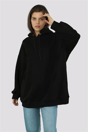 Kadın Kapüşonlu Fermuarlı Oversize Uzun Kollu Sweatshirt