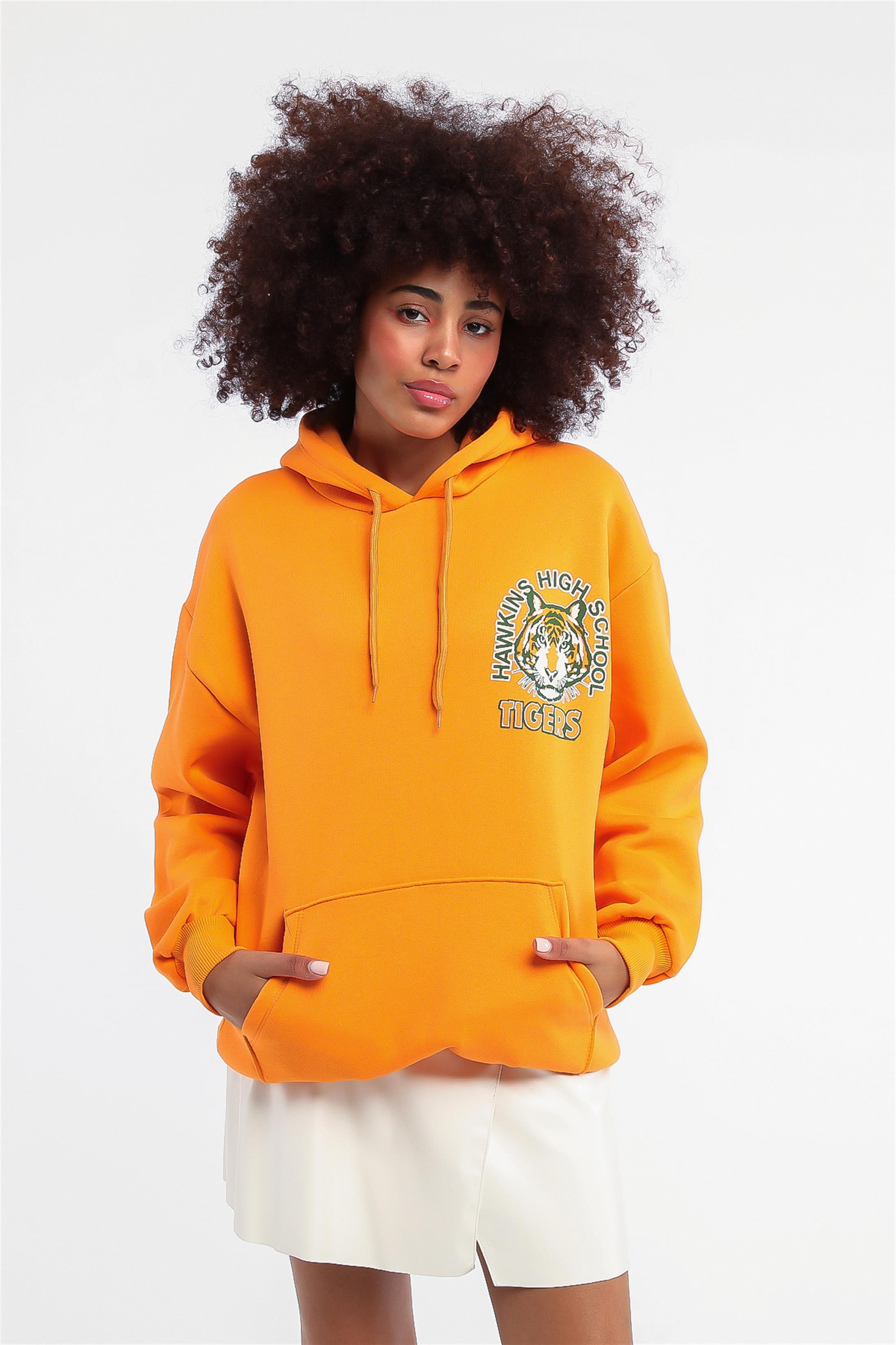 Kadın Tigers Baskılı Kapüşonlu Sweatshirt