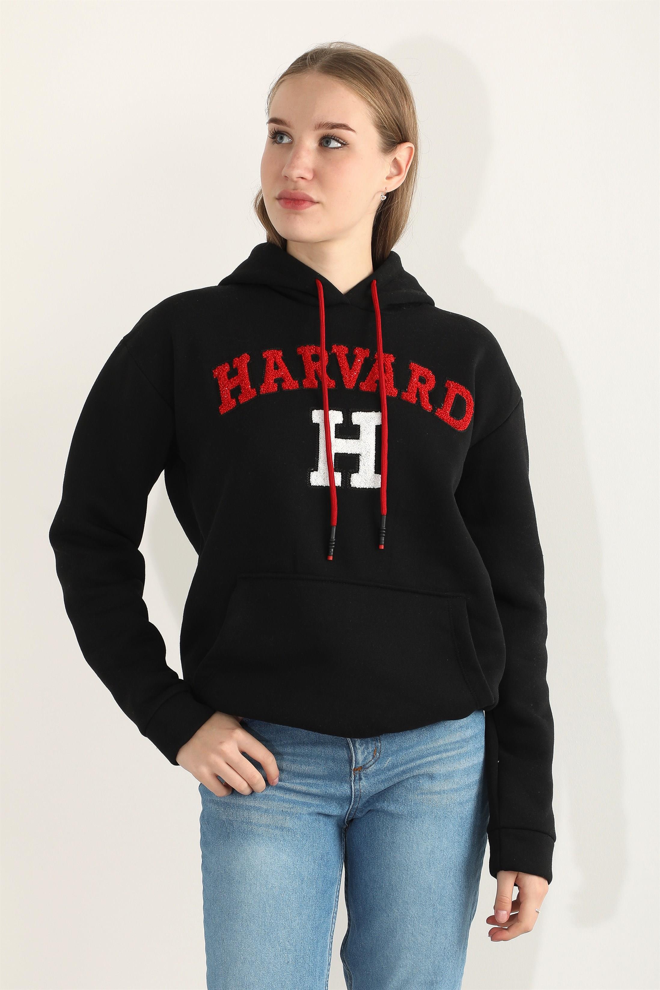 Kadın Harvard Nakışlı Kapüşonlu Sweatshirt
