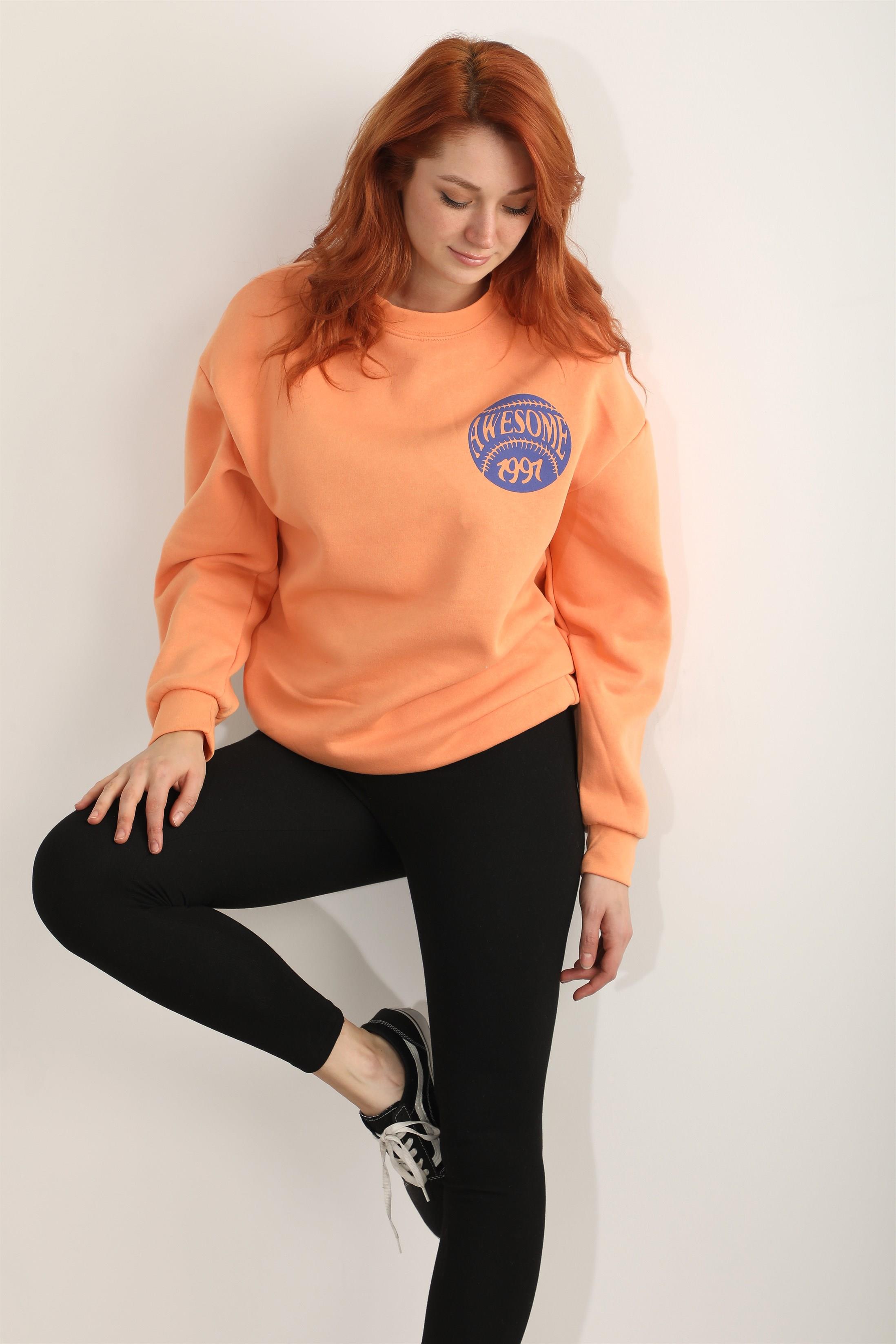 Kadın Bisiklet Yaka Awesowe Amazing Teamwork Baskılı Regular Sweatshirt