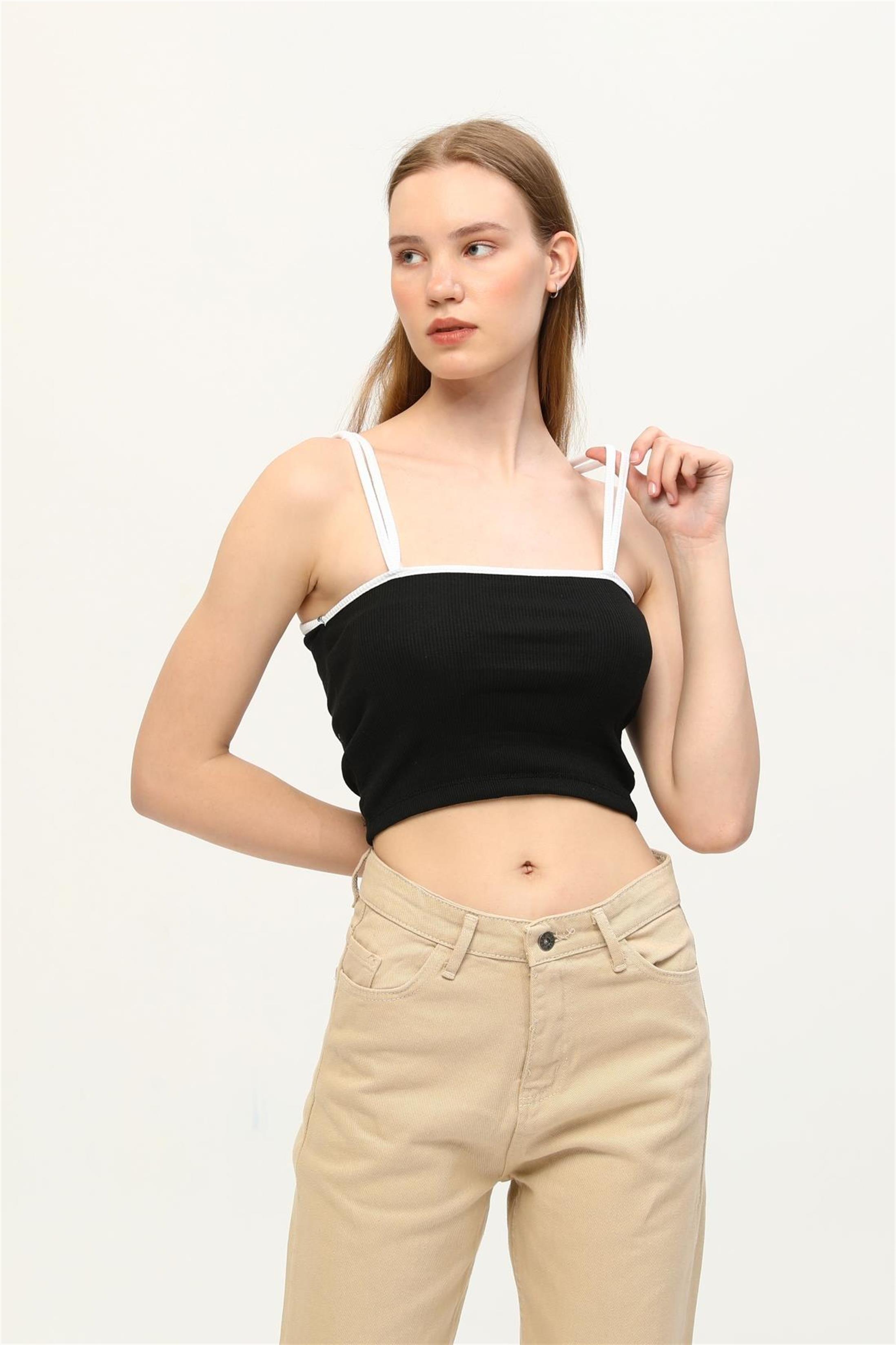 Kadın Çift Biye Askılı Crop Top Büstiyer
