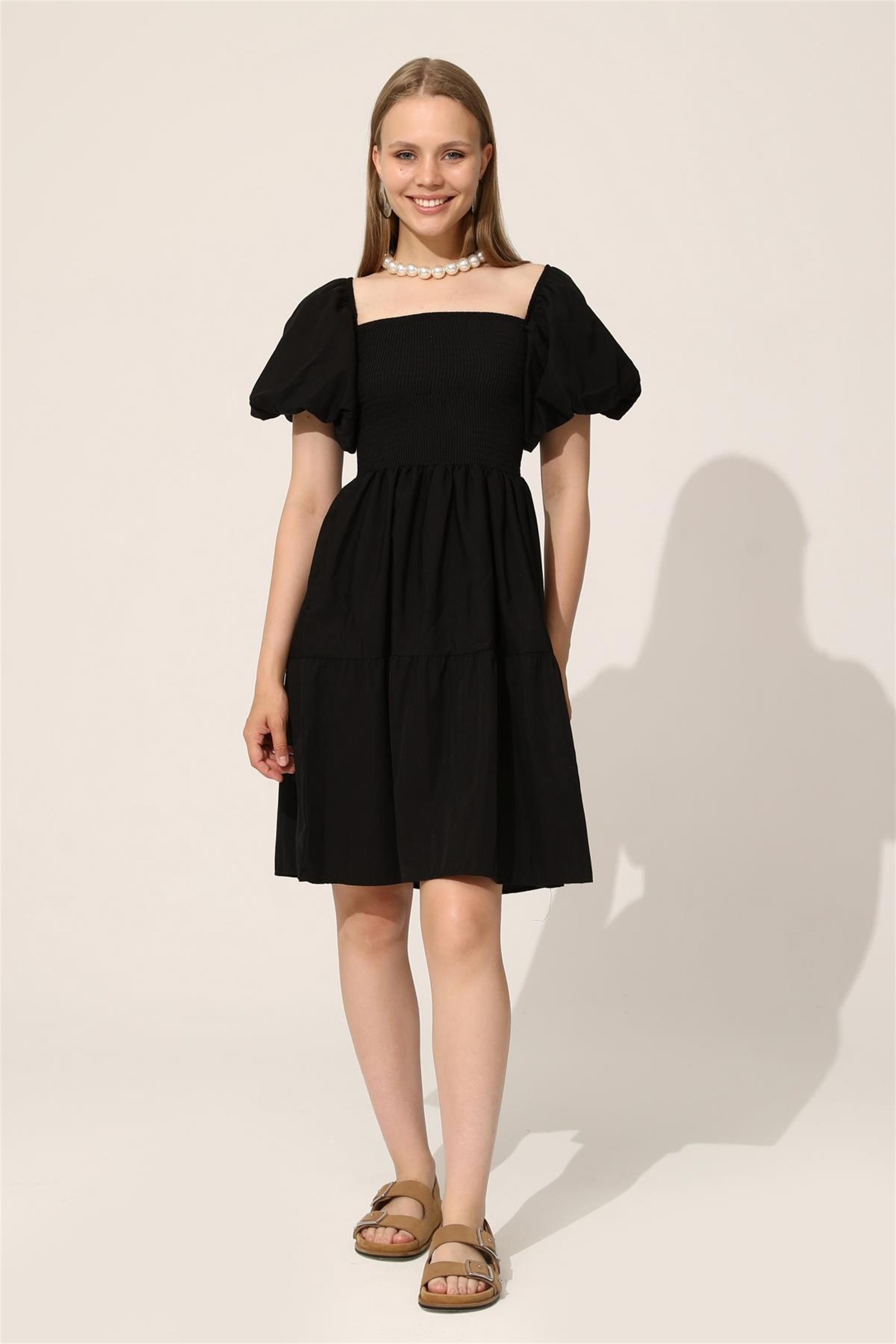 Balon Kol Gipeli Elbise - Siyah