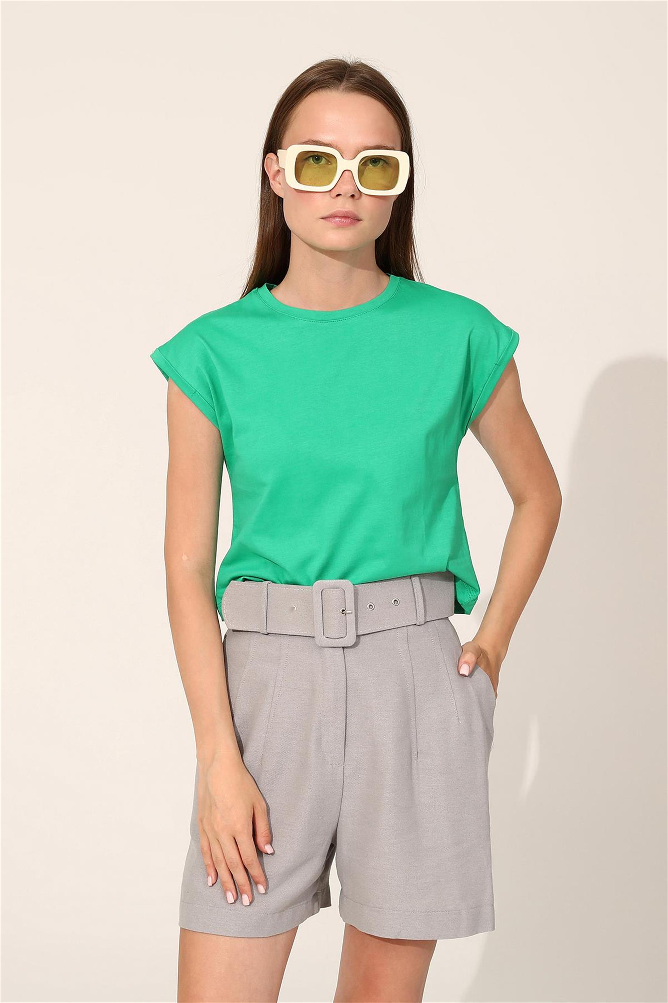 Kemerli Keten Şort - Gri