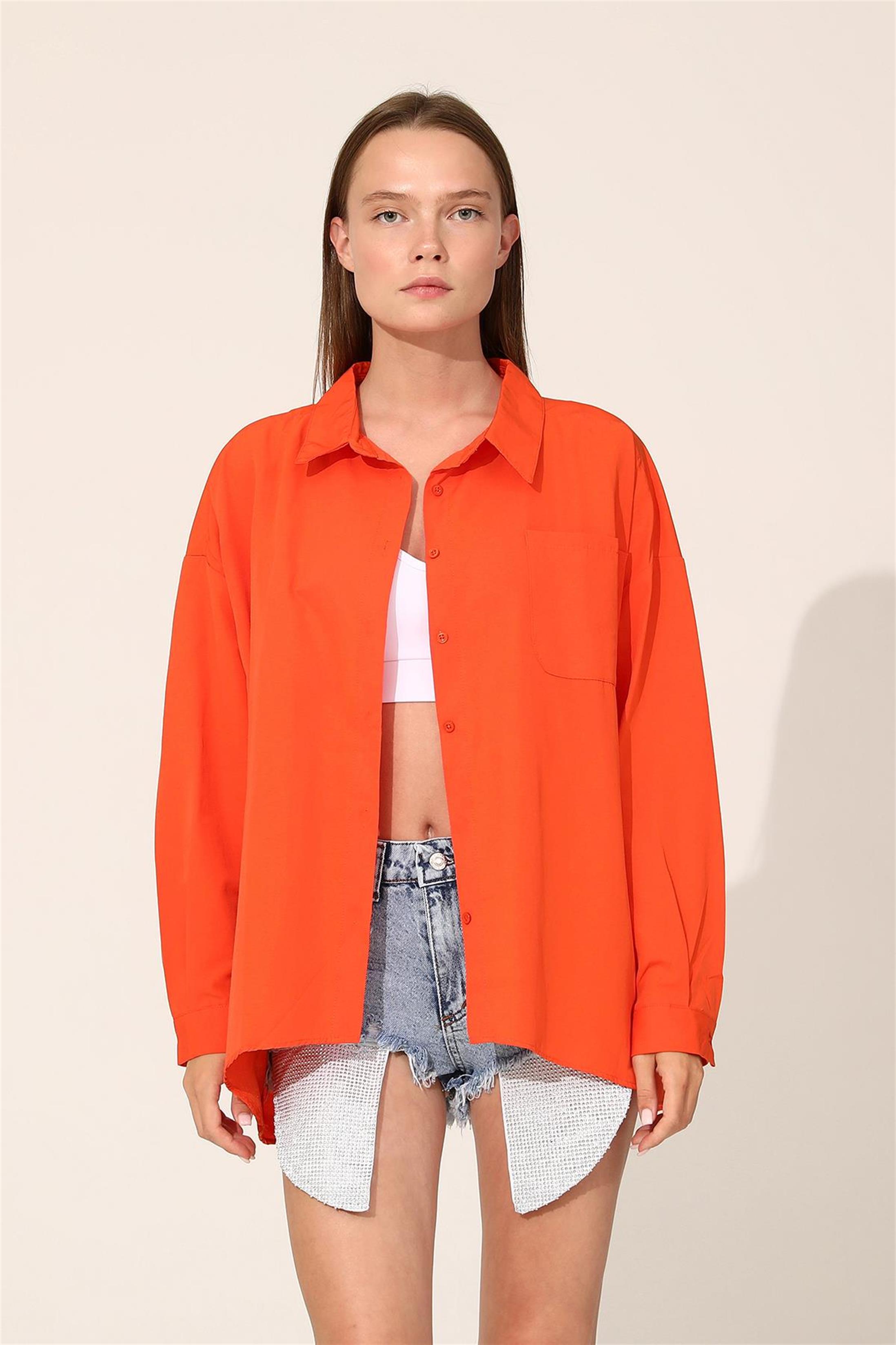 Oversize Poplin Gömlek - Oranj