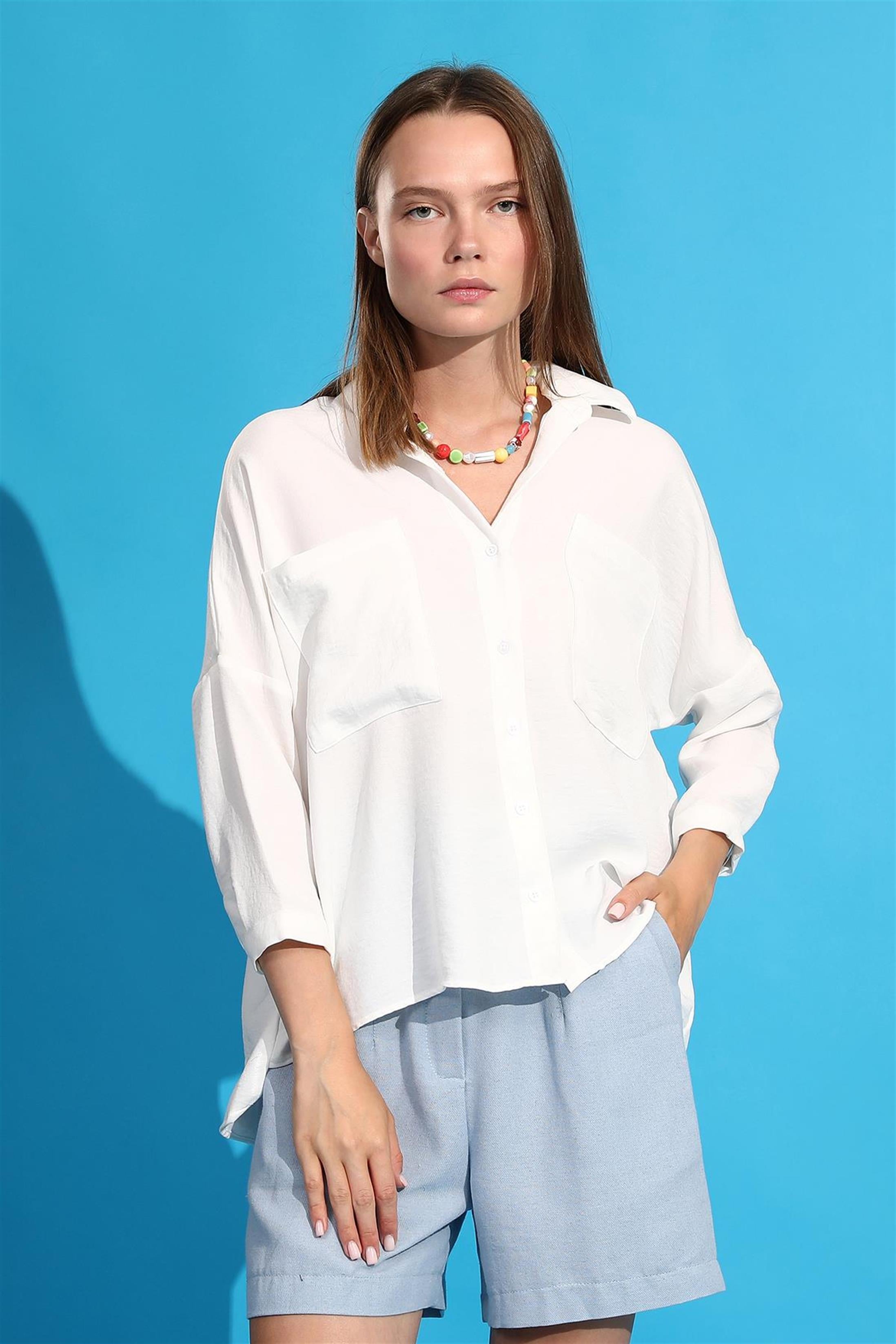 Oversize Poplin Gömlek - Beyaz