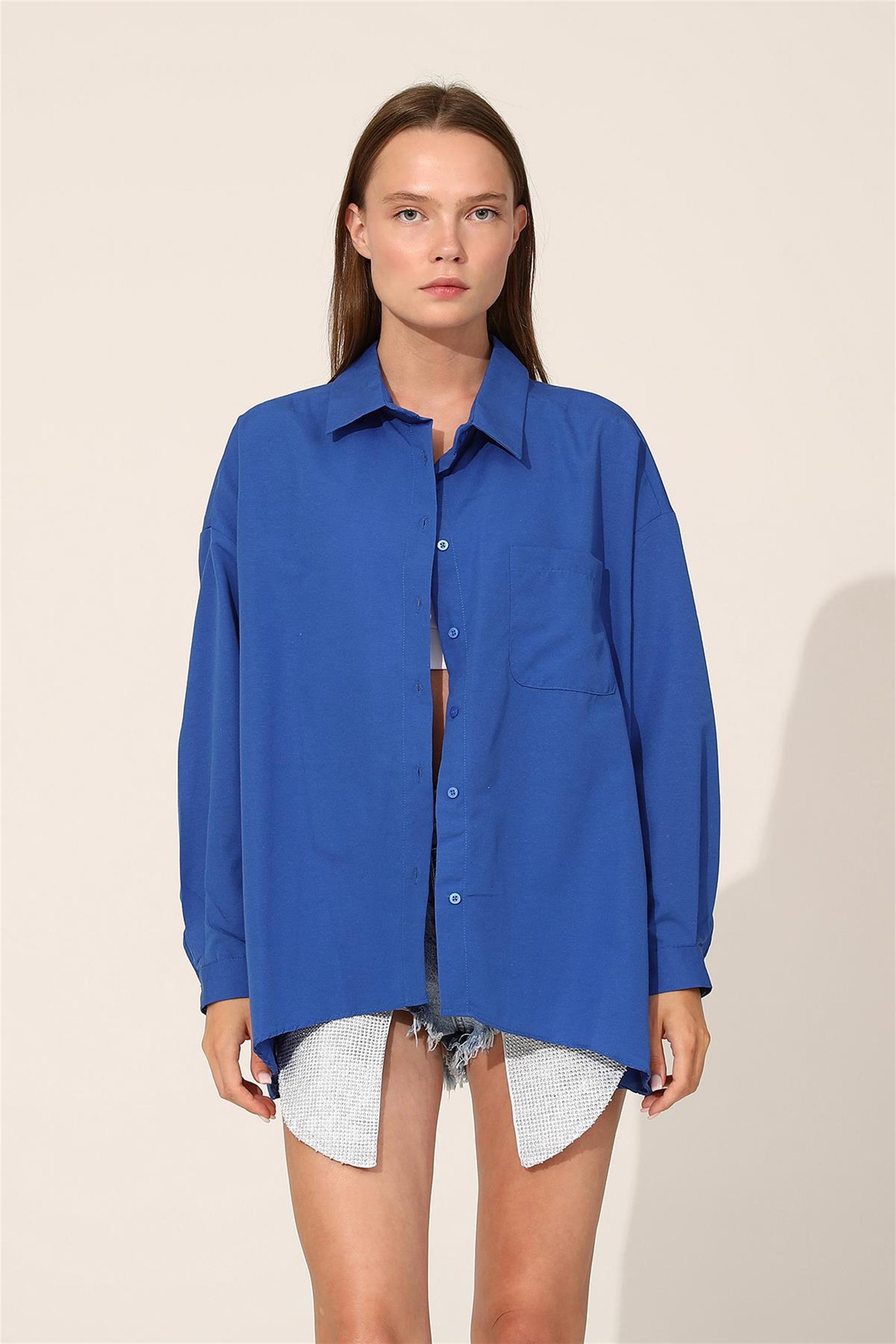 Oversize Poplin Gömlek - Mavi