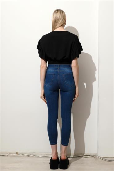 Kadın Yüksek Bel Dar Paça Slim Fit Denim Jean Pantolon