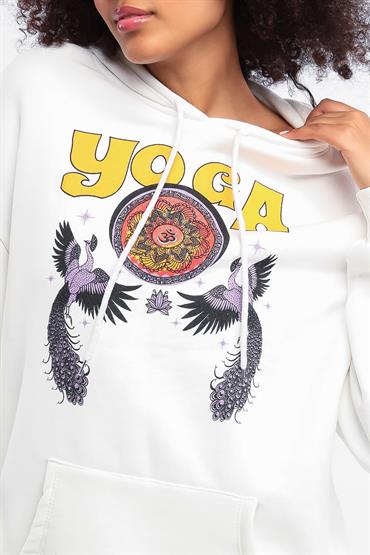 Kadın Yoga Baskılı Kapüşonlu Sweatshirt