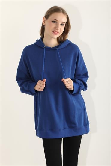 Kadın Basic Kordonlu Kapüşonlu Sweatshirt