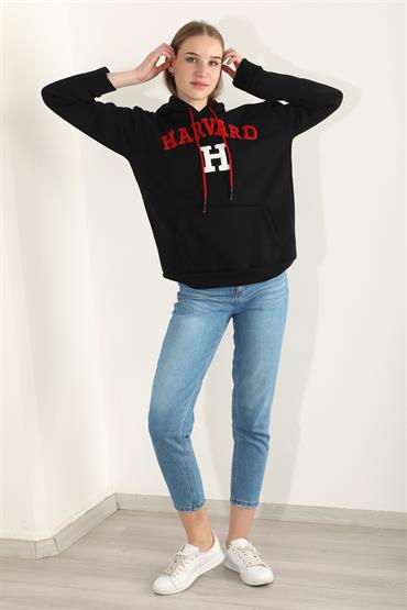 Kadın Harvard Nakışlı Kapüşonlu Sweatshirt
