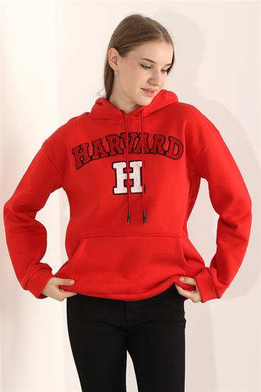Kadın Harvard Nakışlı Kapüşonlu Sweatshirt