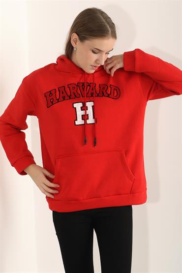 Kadın Harvard Nakışlı Kapüşonlu Sweatshirt