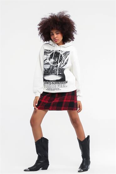 Kadın Shiny Baskılı Beli Lastikli Kapüşonlu Sweatshirt