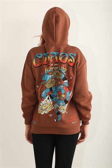 Kadın Craos Baskılı Kanguru Cepli Kapüşonlu Sweatshirt