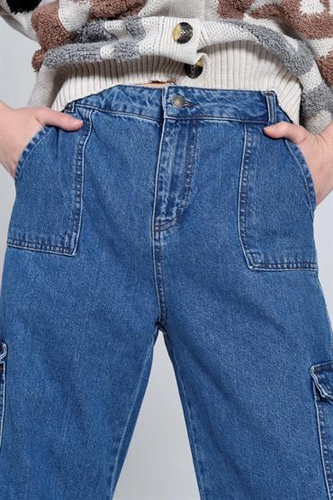 Kadın Kargo Cep Salaş Jean Kot Pantolon