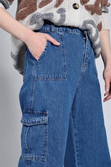 Kadın Kargo Cep Salaş Jean Kot Pantolon