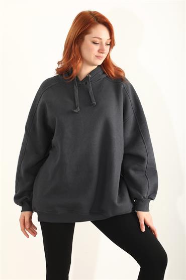 Kadın Kapüşonlu Basic Salaş Oversize Kordonlu Sweatshirt