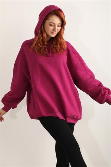 Kadın Kapüşonlu Basic Salaş Oversize Kordonlu Sweatshirt