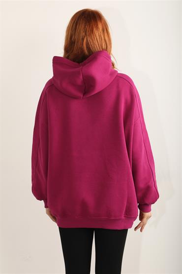 Kadın Kapüşonlu Basic Salaş Oversize Kordonlu Sweatshirt