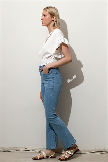 Kadın Yüksek Bel İspanyol Paça Denim Jean Pantolon