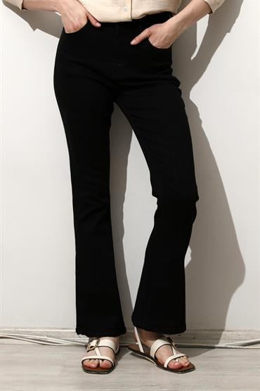 Kadın Yüksek Bel İspanyol Paça Denim Jean Pantolon