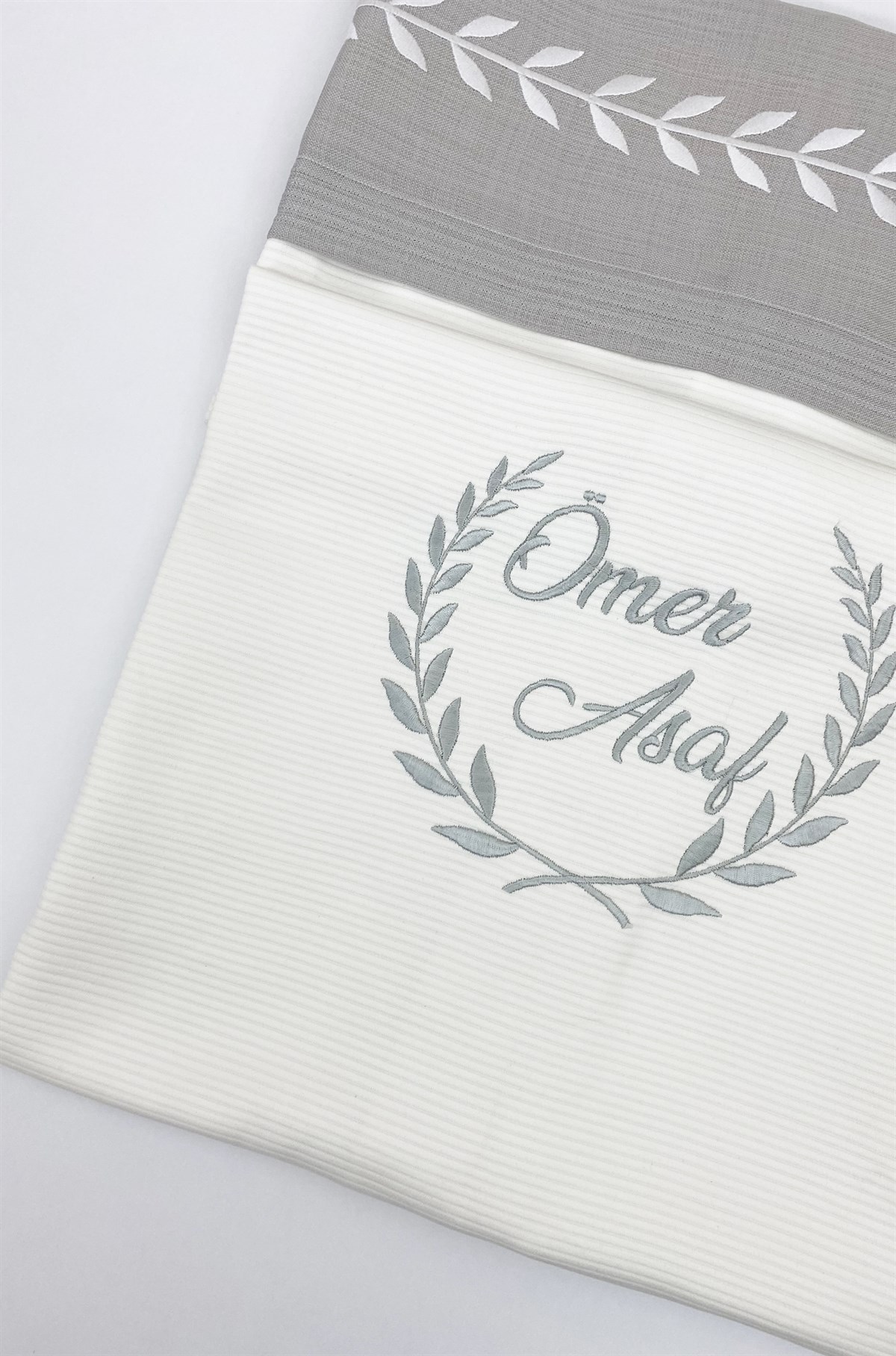 Luxury Gri Keten Nakışlı Pike