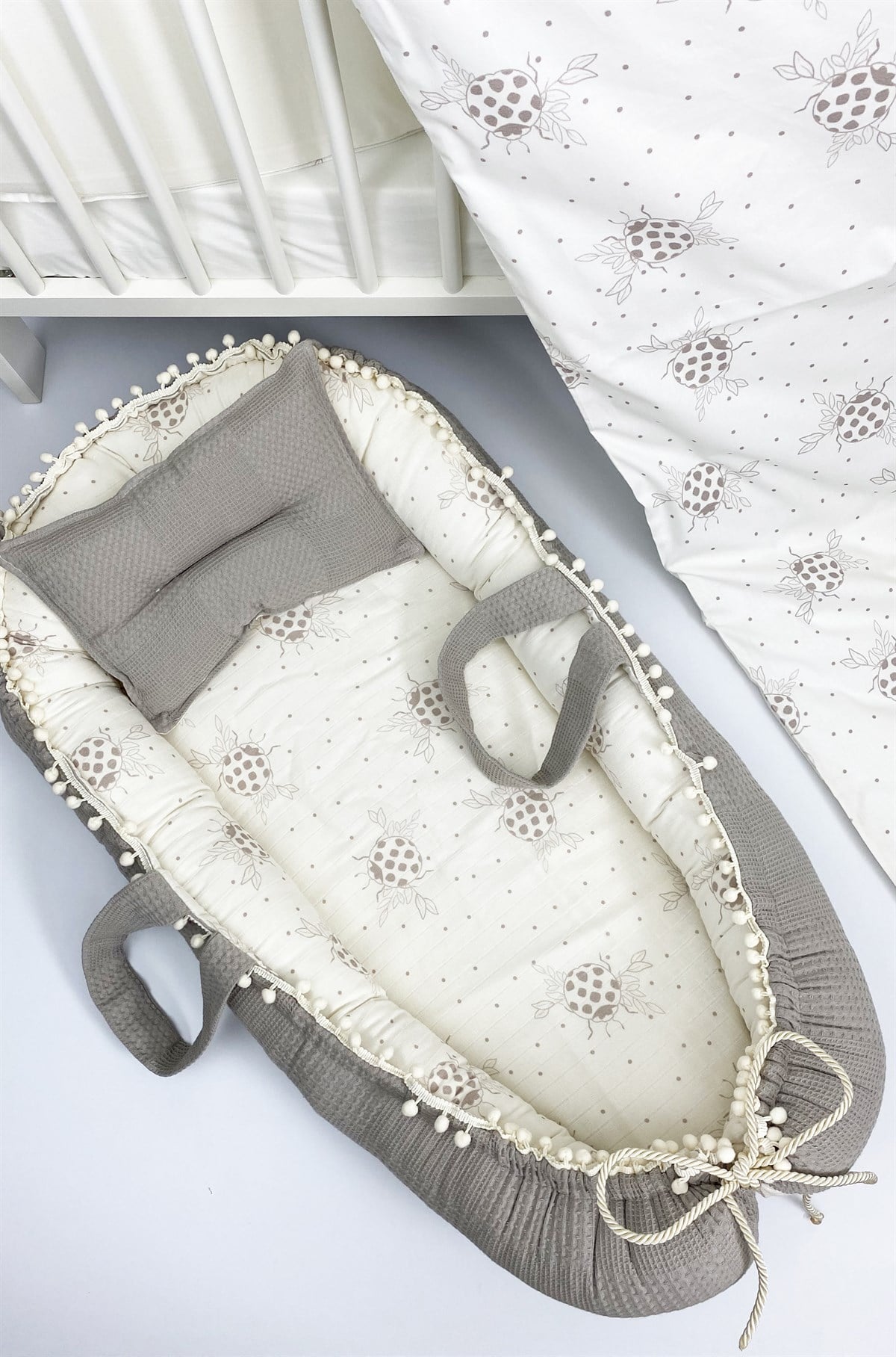 Taş Rengi Uğur Böcekli Müslin Çift Taraflı Babynest