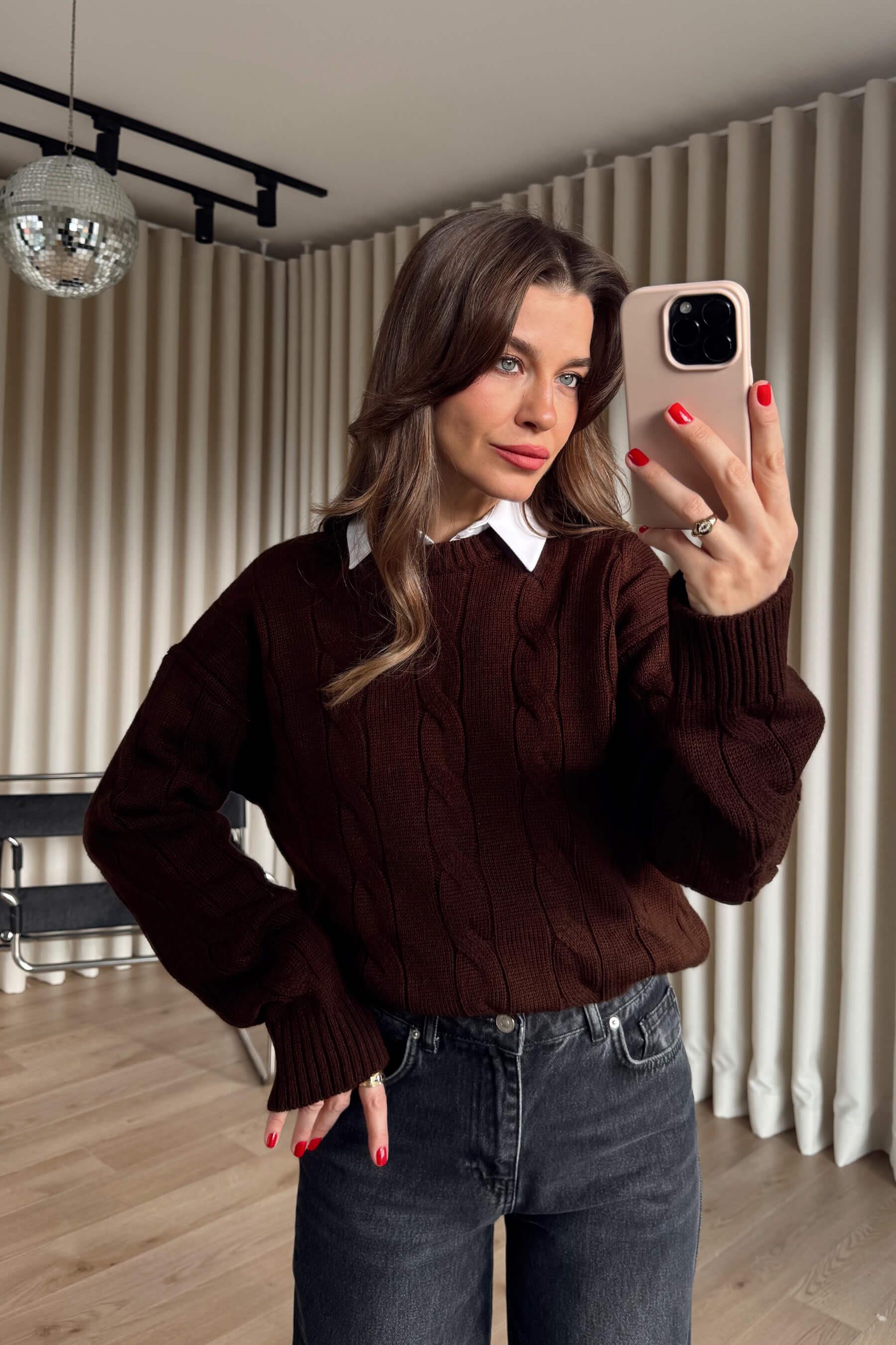 Acı Kahve Örgü Model Triko Kazak
