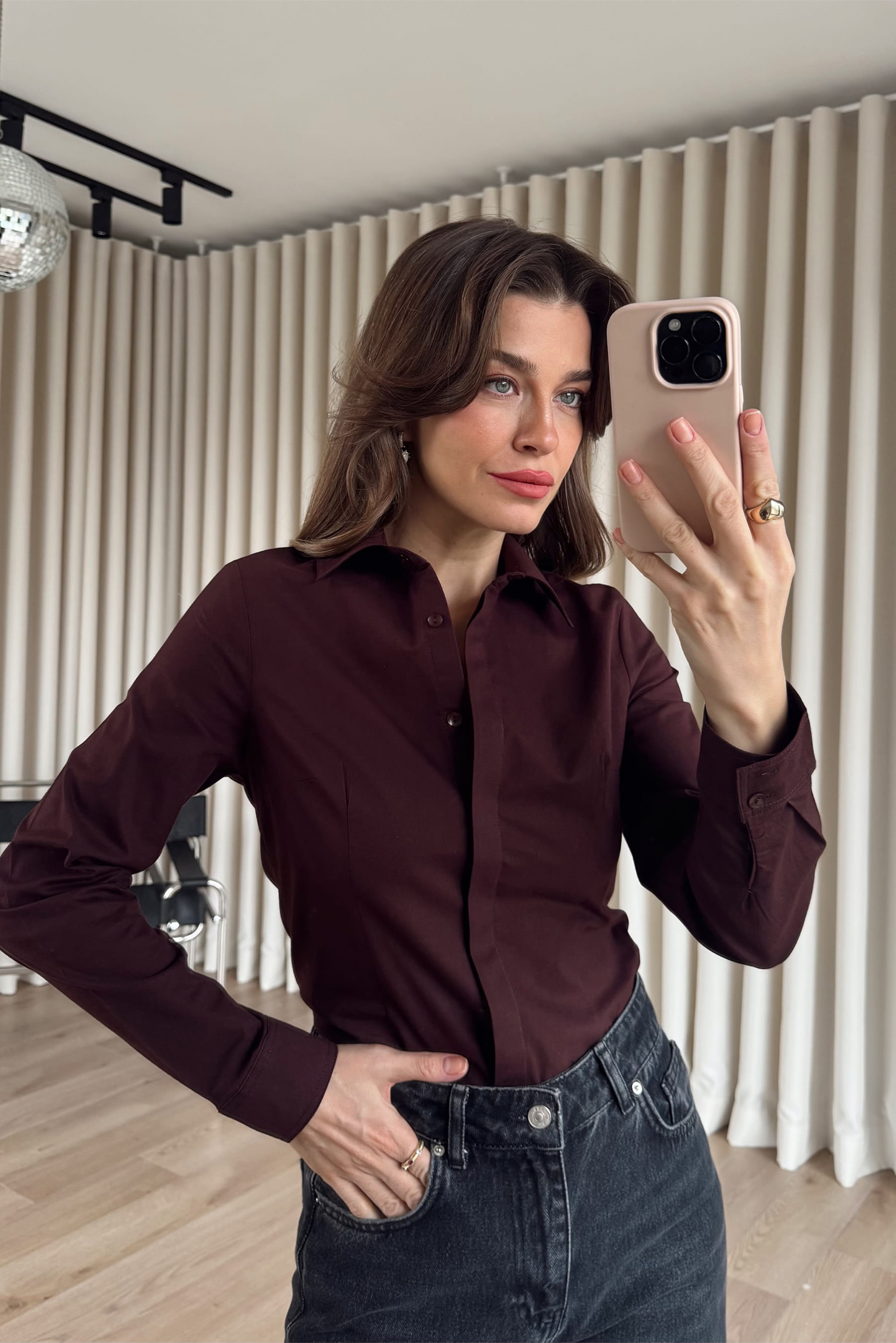 Bordo Belden Oturtmalı Fit Gömlek