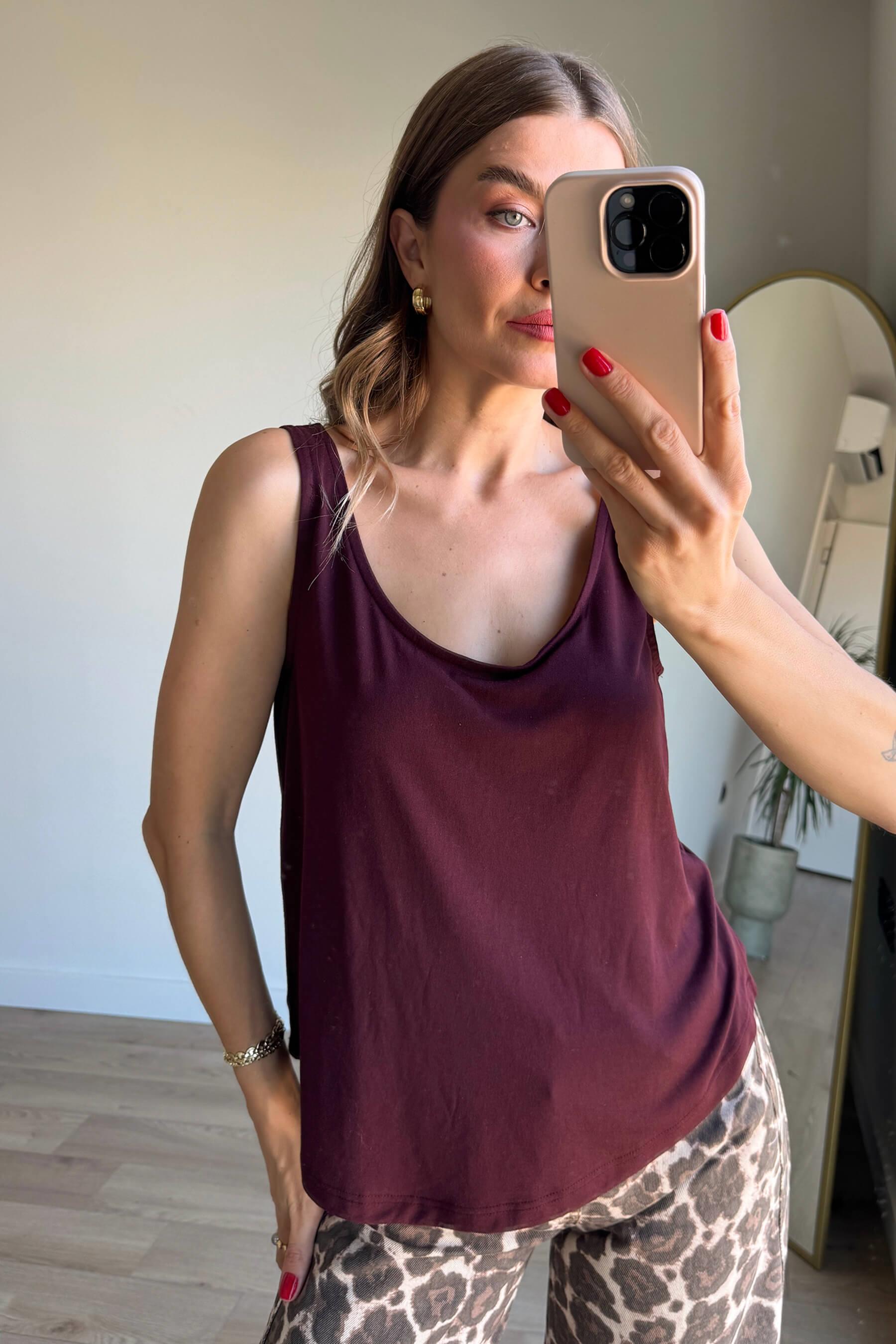 Bordo Kalın Askılı Salaş Bluz