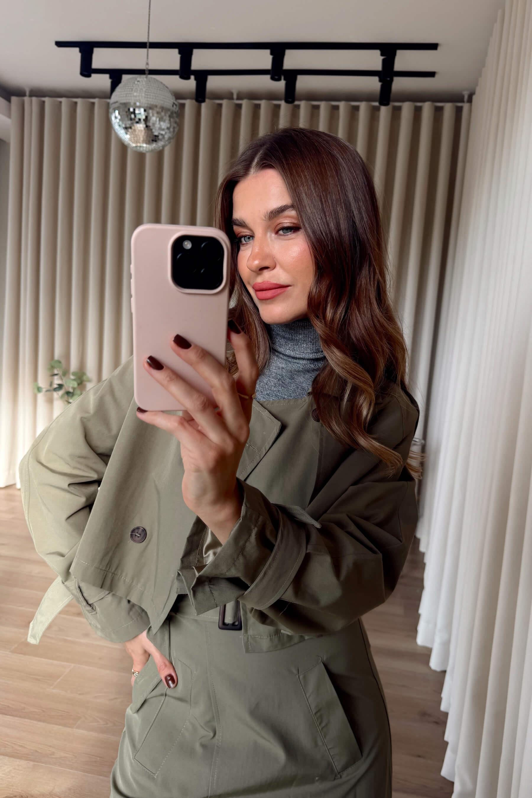 Haki Kemerli Etek Trençkot Takım