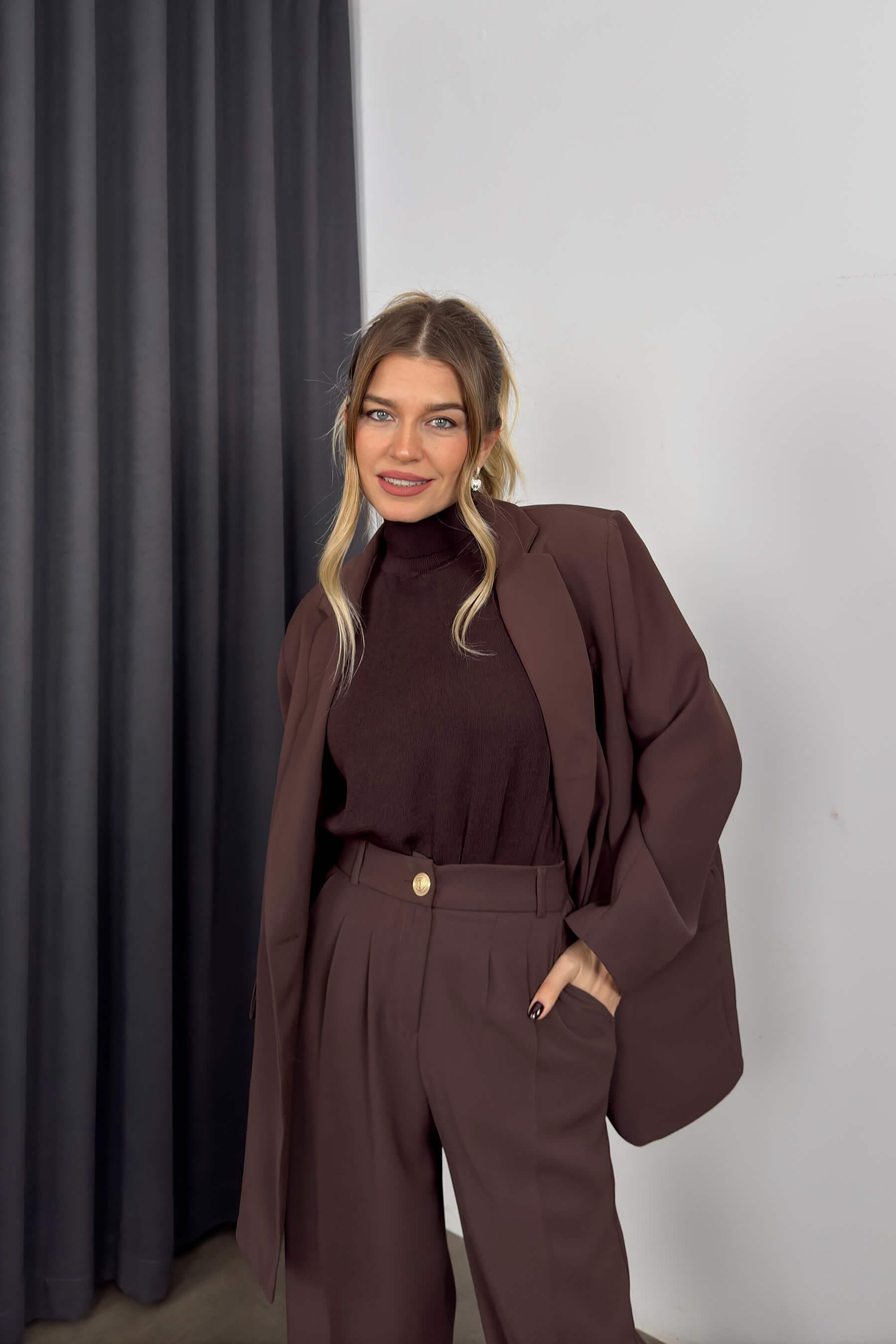 Kahverengi Oversize Ceket Pantolon PremiumTakım