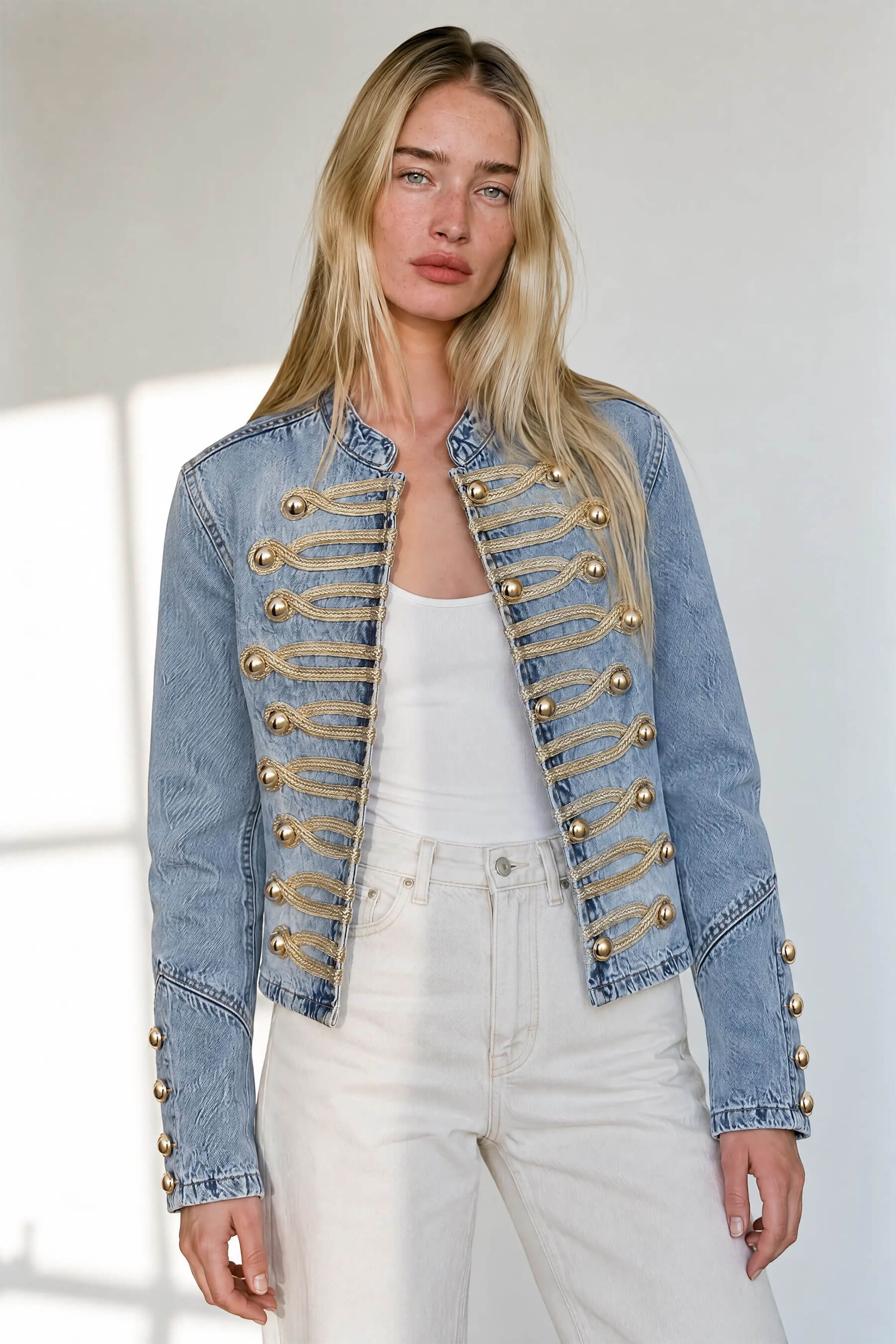 Mavi Napolyon Model Gold Düğmeli Denim Ceket