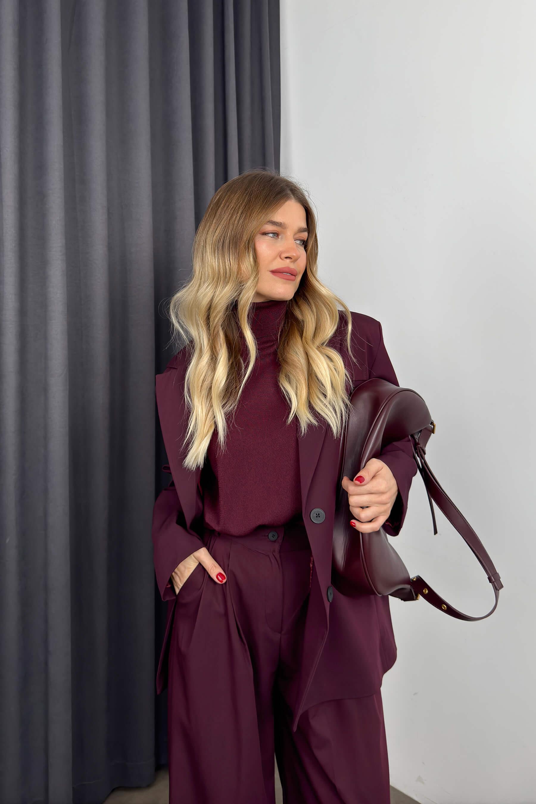 Mürdüm Oversize Blazer Ceket Pantolon Takım