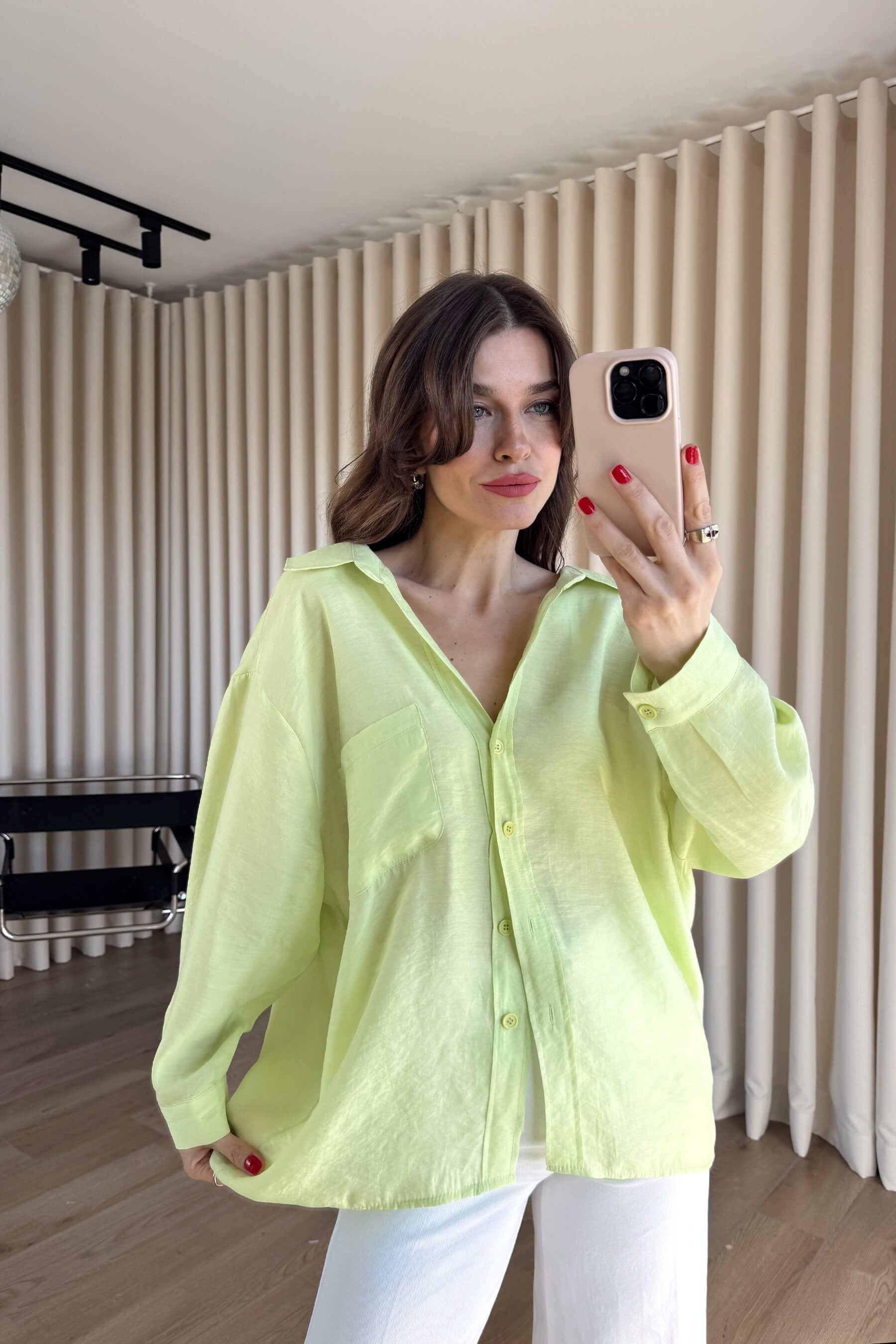 Neon Yeşil Oversize Modal Kumaş Gömlek