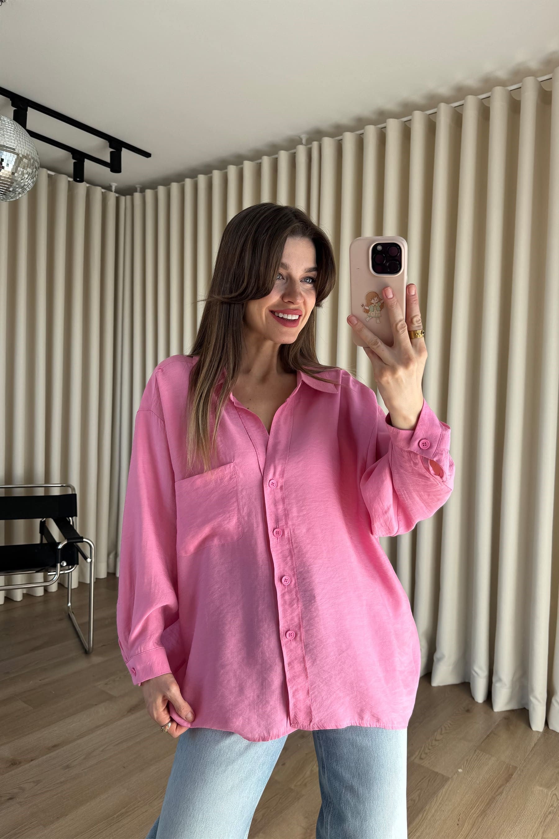 Pembe Oversize Modal Kumaş Gömlek