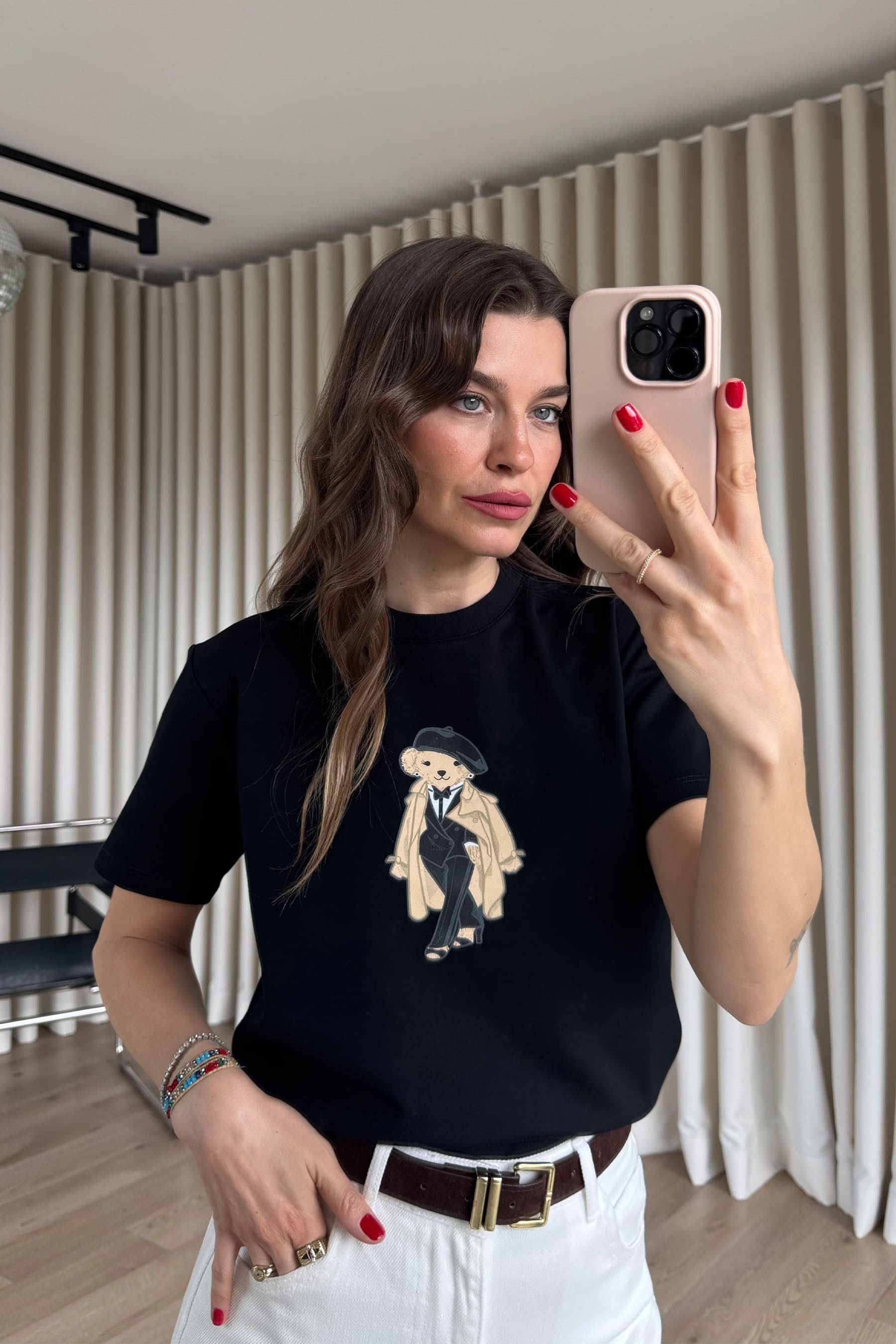 Siyah Teddy Baskılı T-Shirt