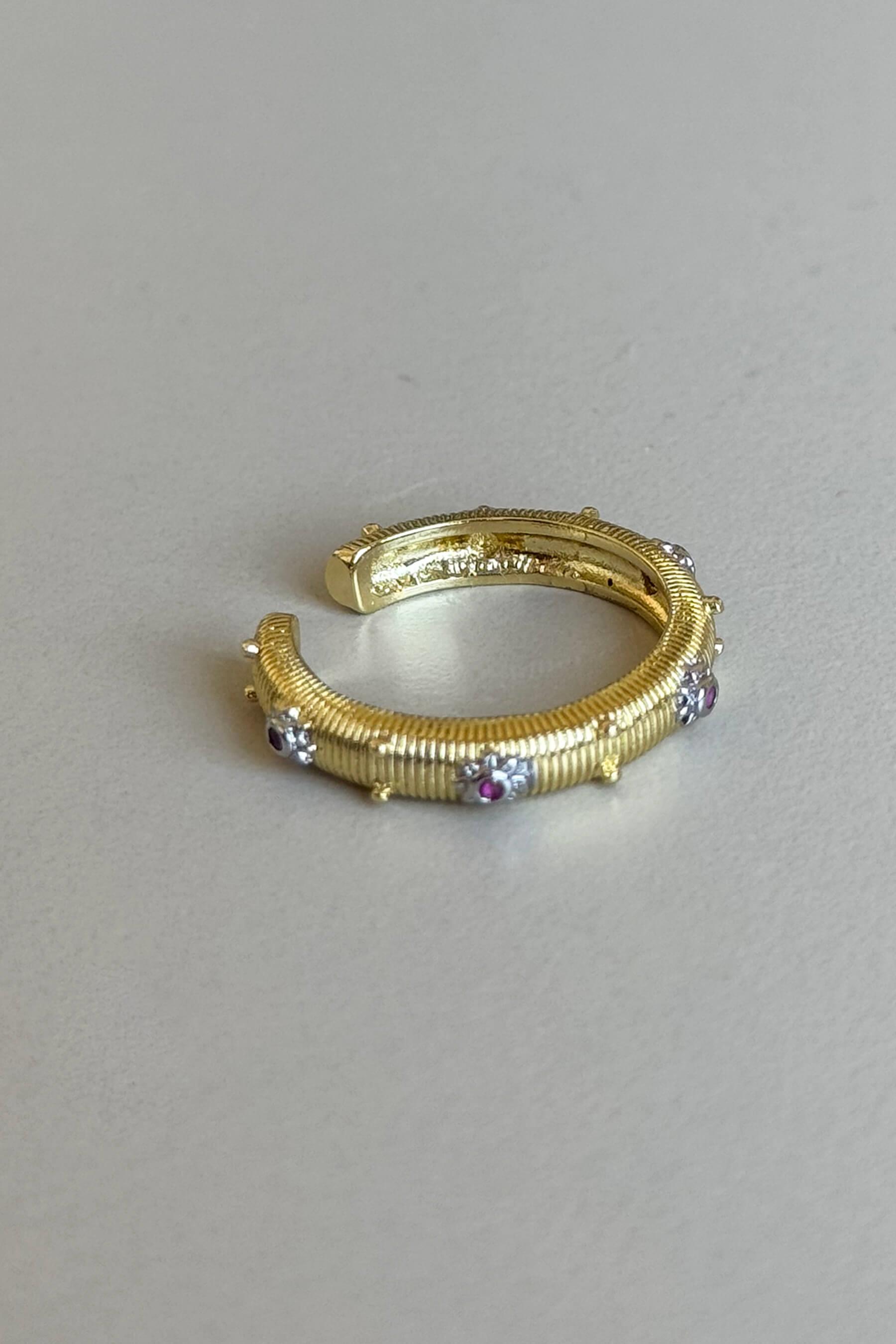 Tasarım Gold Sıralı Renkli Taşlı Ayarlanabilir Yüzük