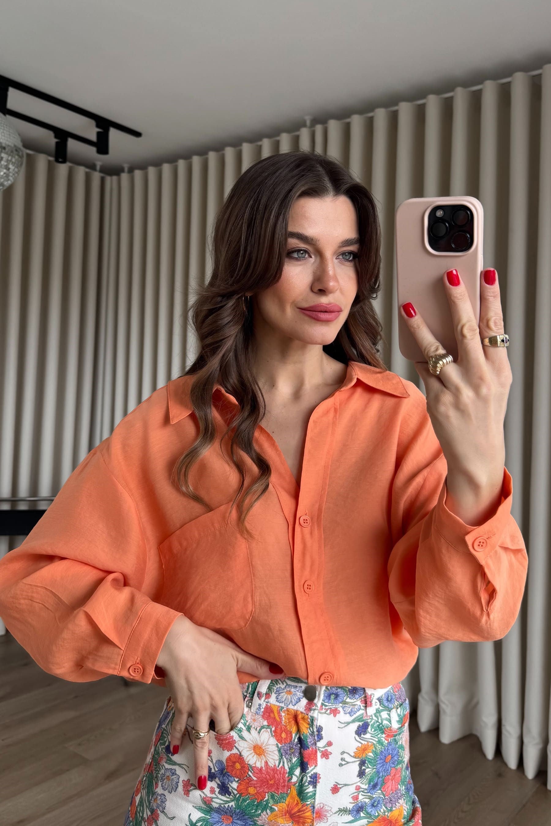 Turuncu Oversize Modal Kumaş Gömlek