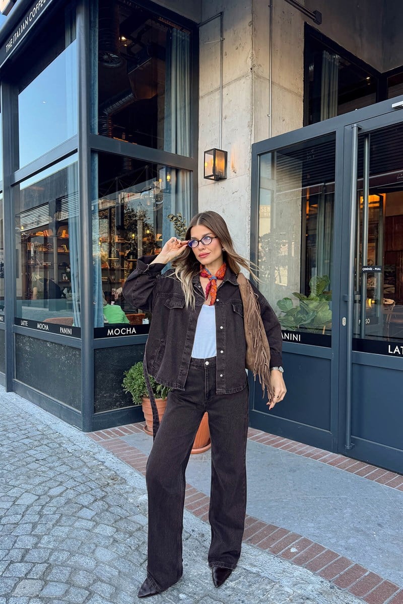 Acı Kahve Yıkama Ceket Pantolon Denim Takım